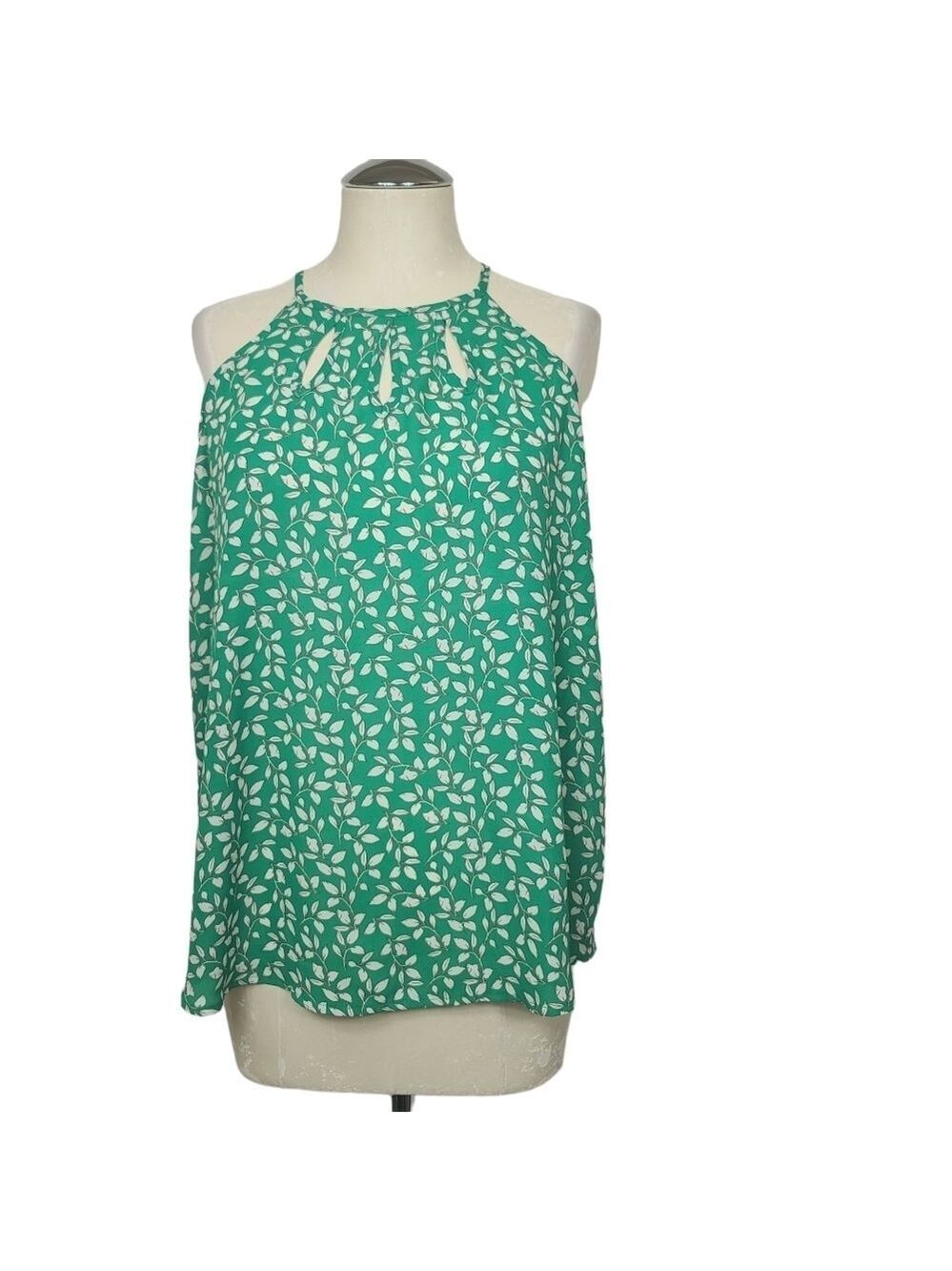 Papermoon Green White Floral Print Cut Out Keyhole Halter Tank Top M